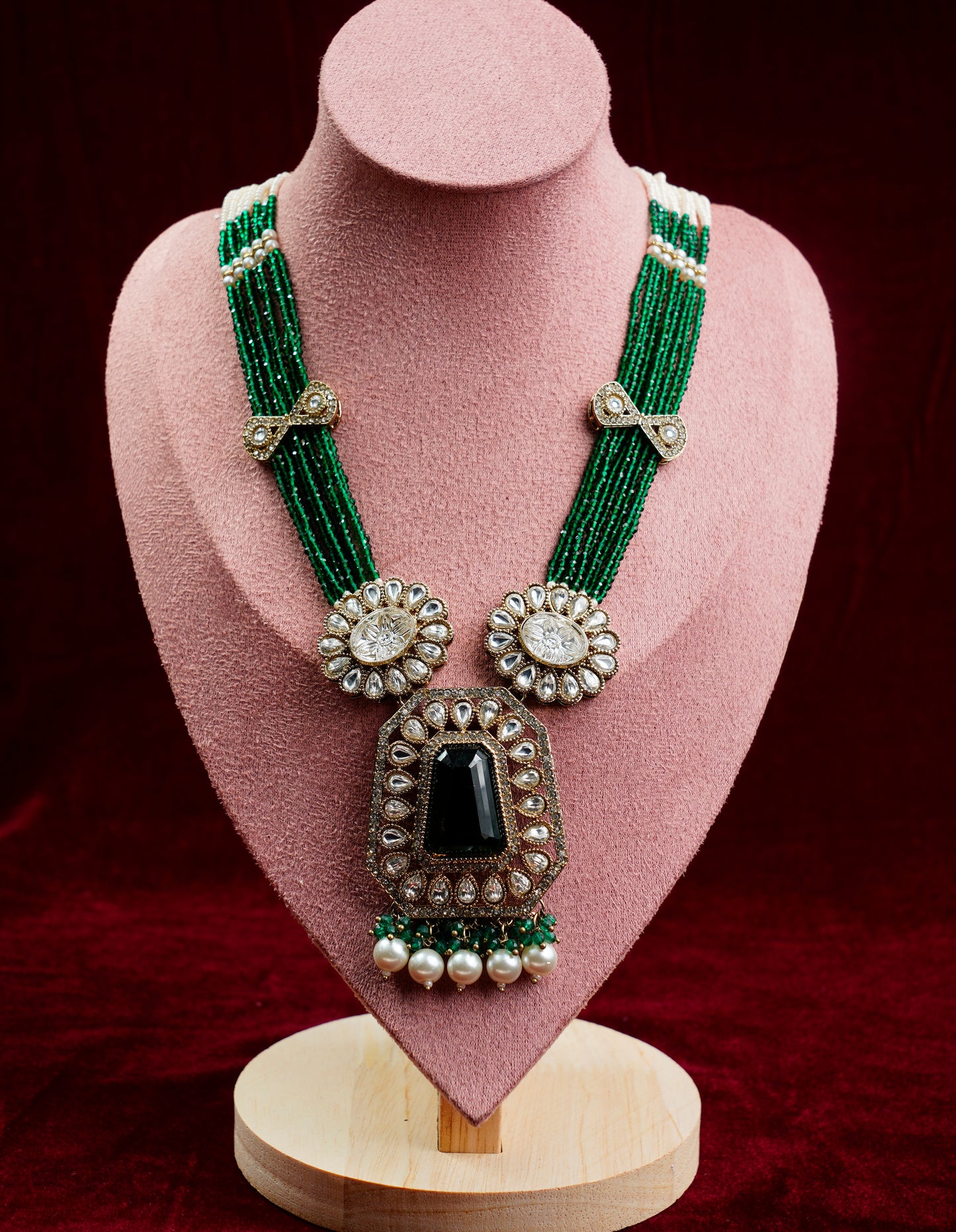 Kundan Polki_Long Crystal Chain Necklace Set