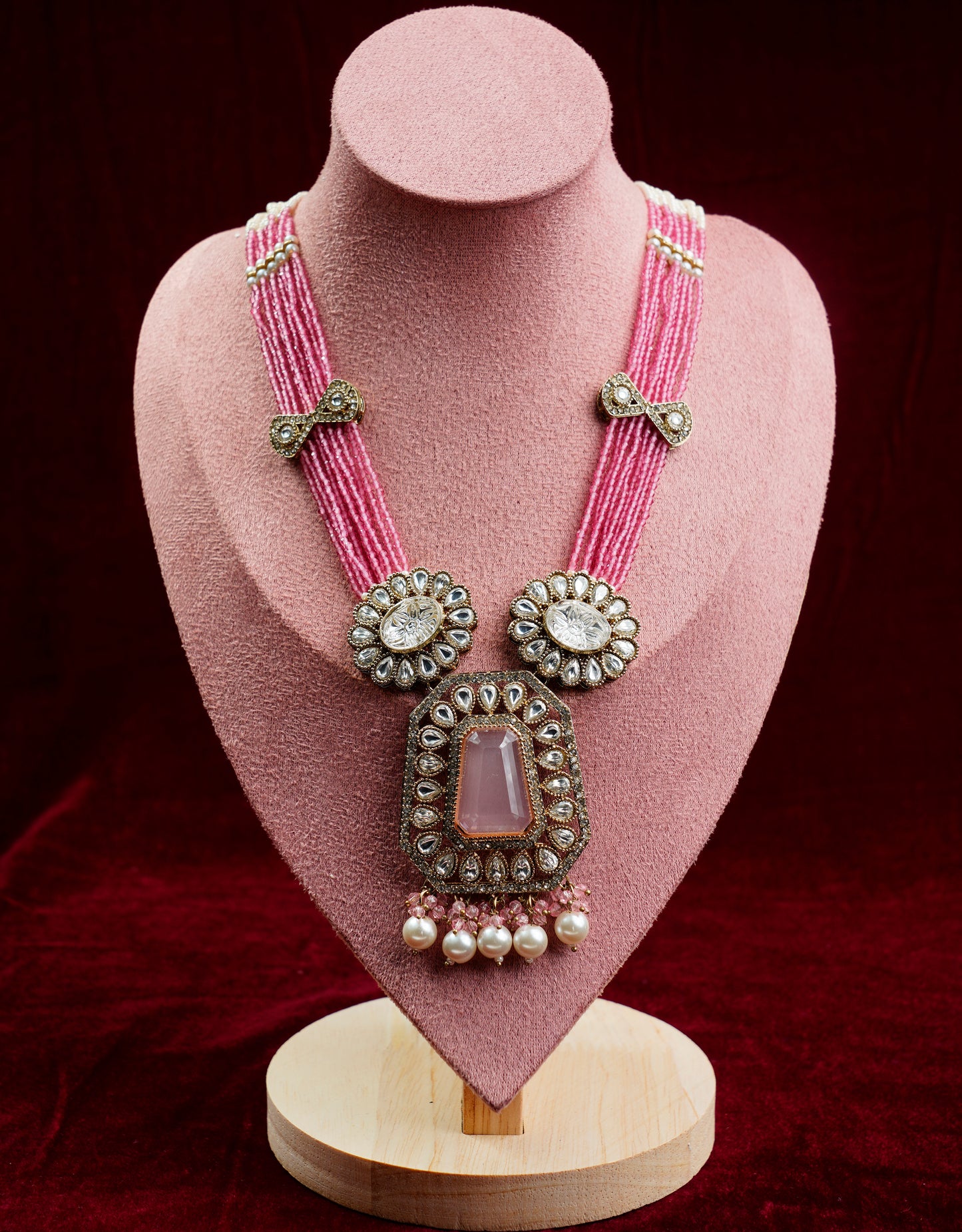 Kundan Polki_Long Crystal Chain Necklace Set