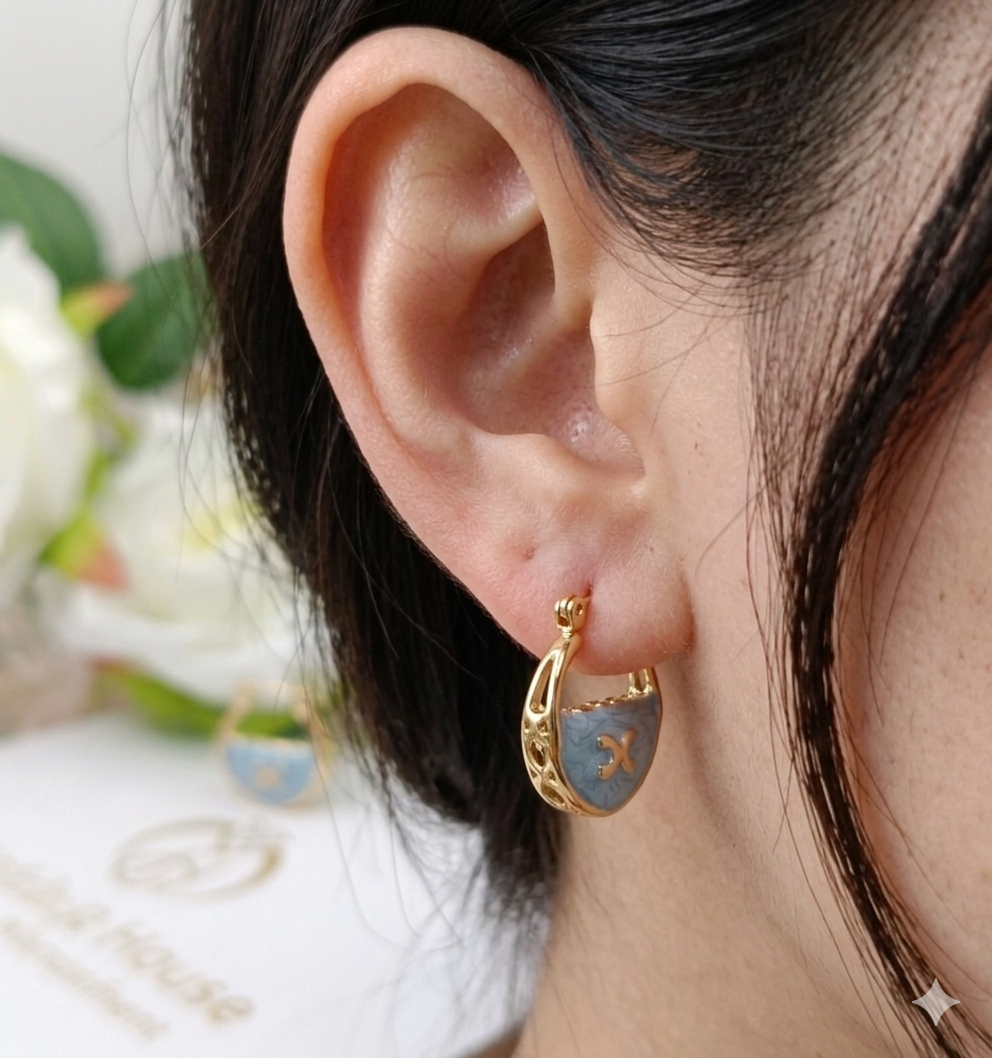 Anti Tarnish_Gold-plated Enamel Hoops Earrings