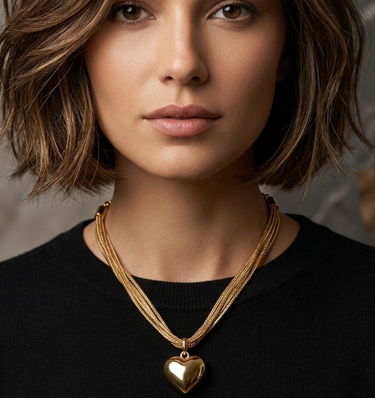 Anti Tarnish_Heart Shape layered Gold Toned Necklace