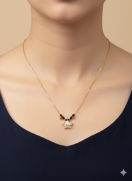 Crown Shape_Gold Plated American Diamond Mangalsutra