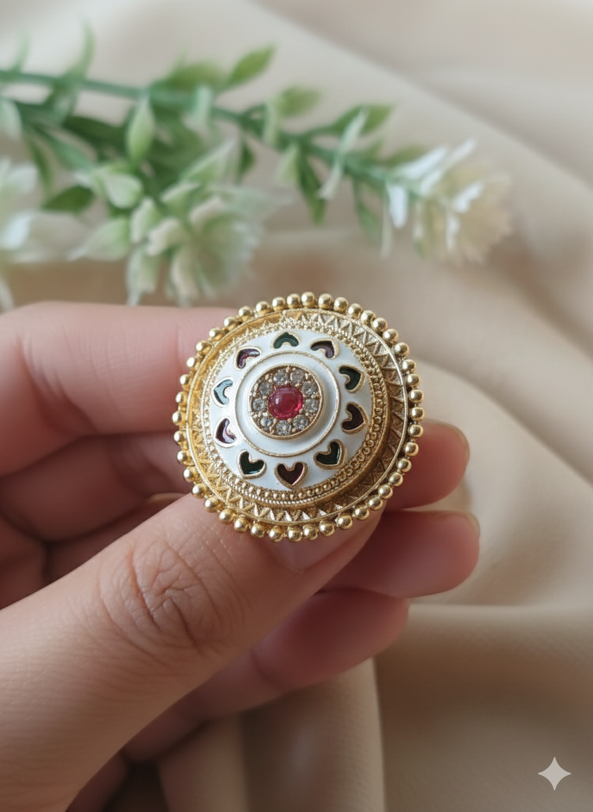 Traditional Rajwadi-Style Kundan Statement Ring