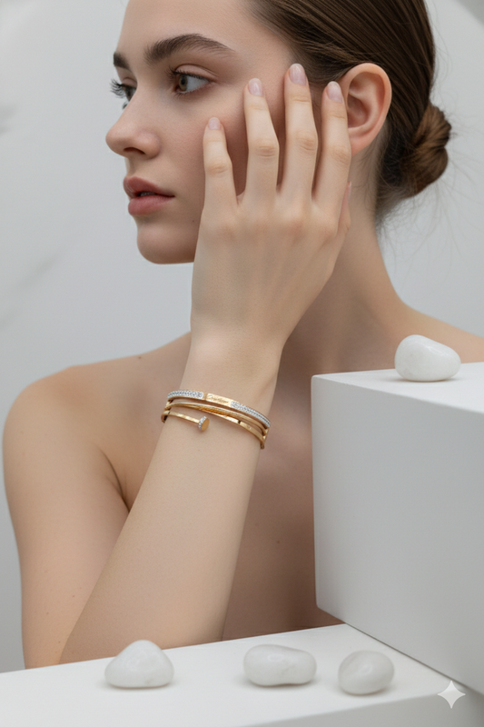 Anti Tarnish_Gold Plated Gem Stone Bangle Bracelet