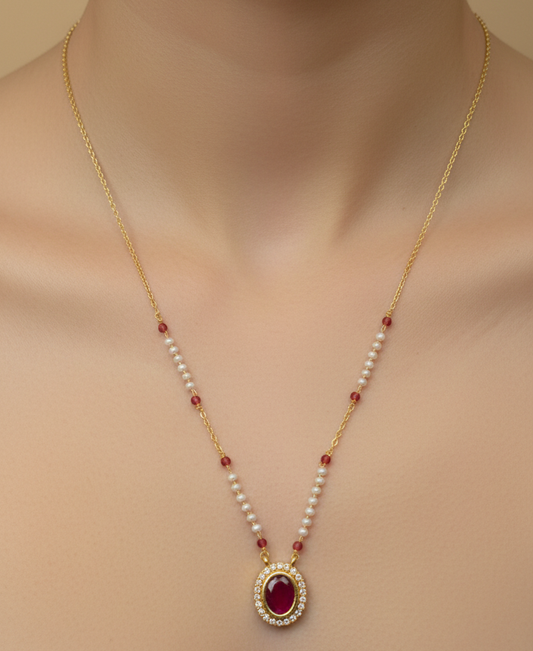 Oval Shape_Red Stone Mangalsutra