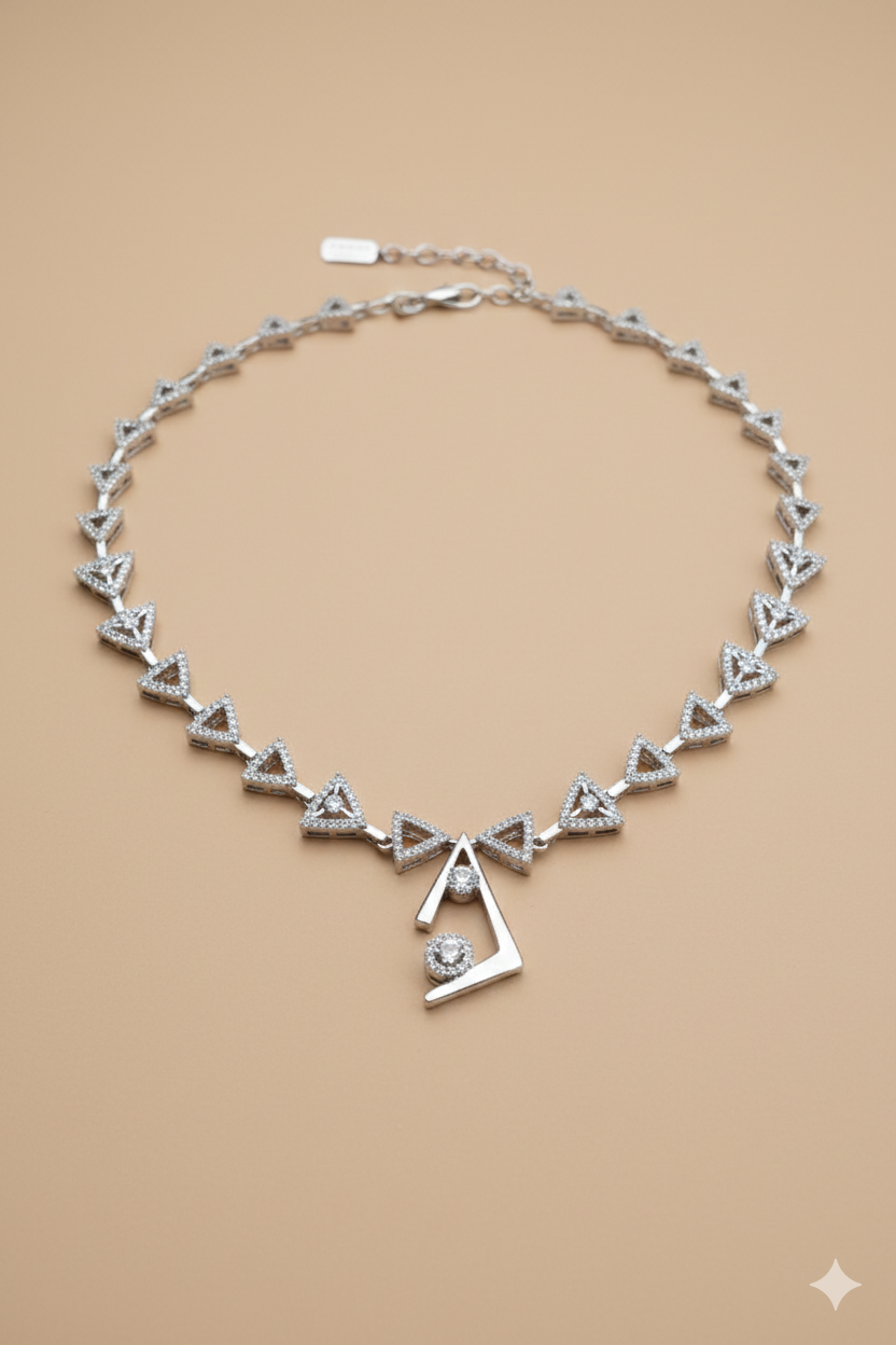 American Diamond_Silver Plated Necklace Set