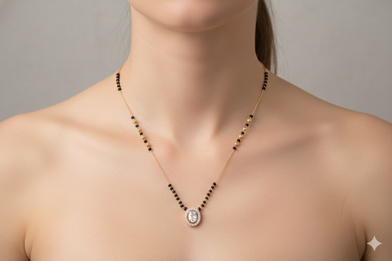 Oval Shape_American Diamond mangalsutra