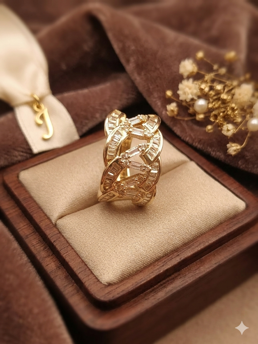 Gold Plated_Crisscross Mosaic Diamond Ring