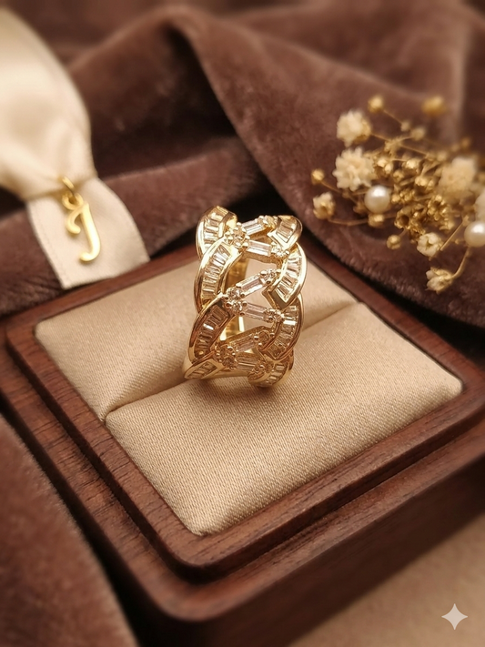 Gold Plated_Crisscross Mosaic Diamond Ring