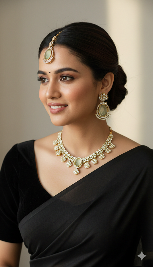 Kundan Polki_Sea Green Stone Necklace Set