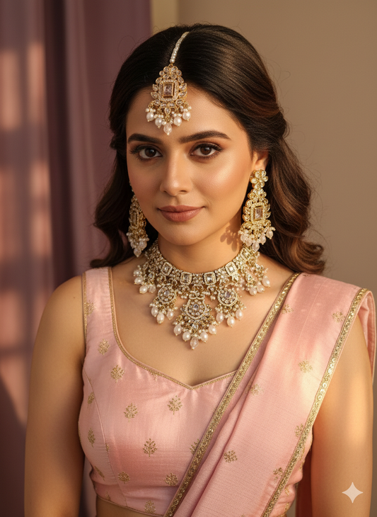 Kundal Polki Style Semi Bridal Set