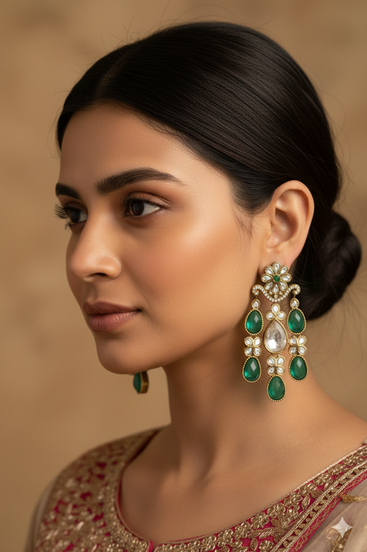 Kundan Polki_Gold-Plated Dangler Earrings Set