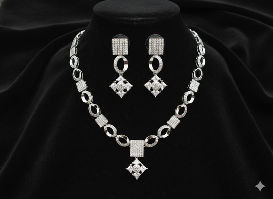 American Diamond_Square Shape Necklace Set