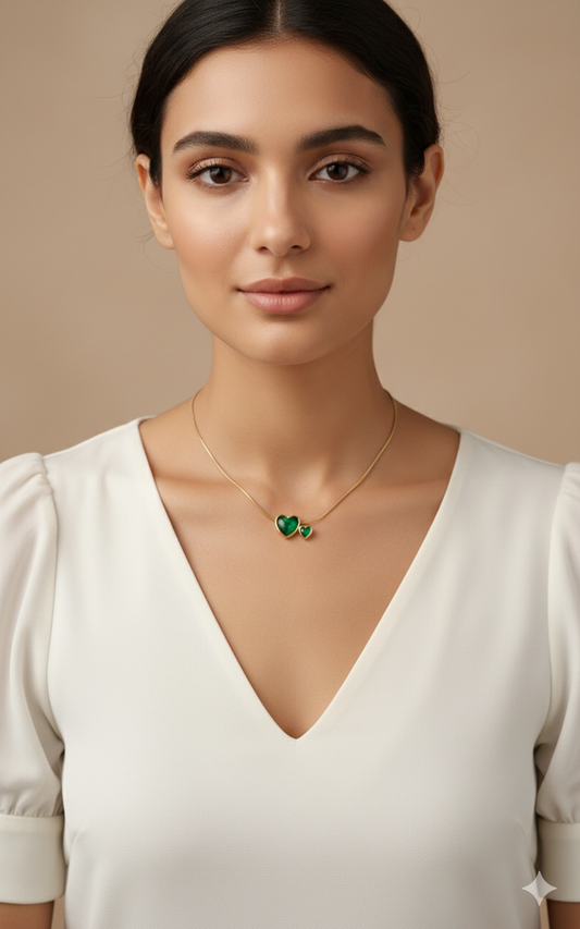 Gold-Plated Emerald Heart Pendant Necklace