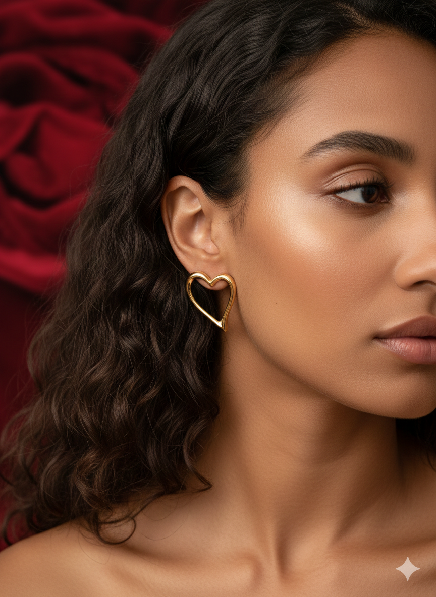 Anti Tarnish_Gold Plated Heart Shape Earring Set