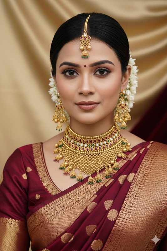 Brass_Gold Plated Royal Rajwari Layyerd Necklace Set