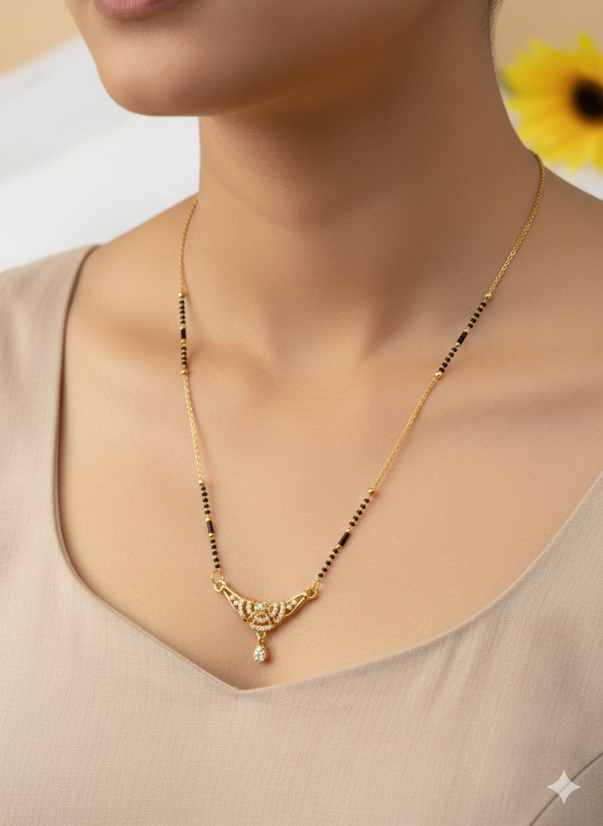 Moon Shape_American Diamond Mangalsutra