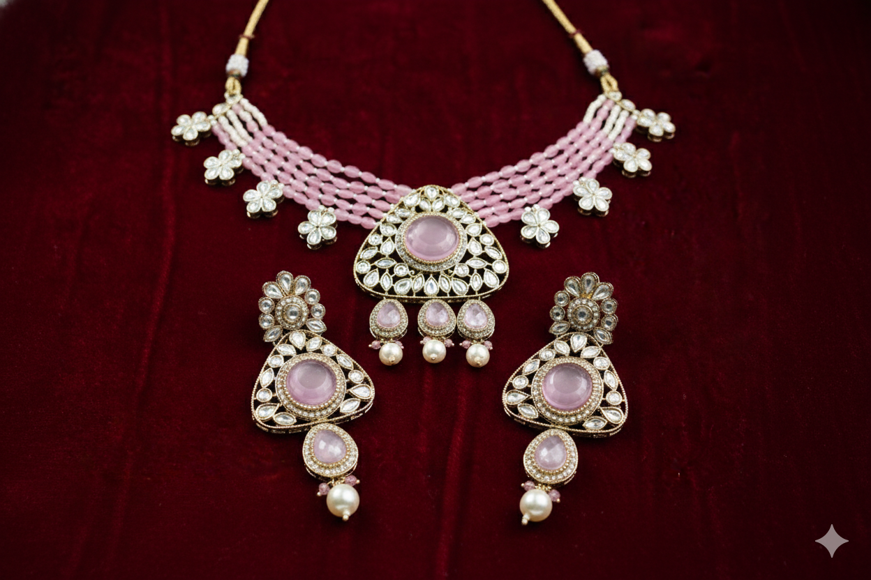 Kundan Polki_Round Shape Stone Necklace  Set
