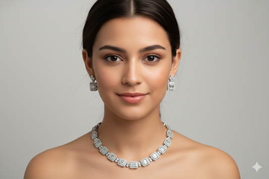 American Diamond_Square Shape Necklace Set