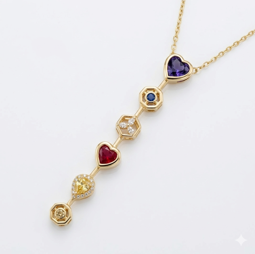 Anti Tarnish_Rainbow Stone Vertical Bar Necklace