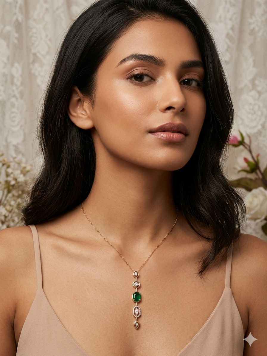 Anti Tarnish_Emerald Green Drop Necklace