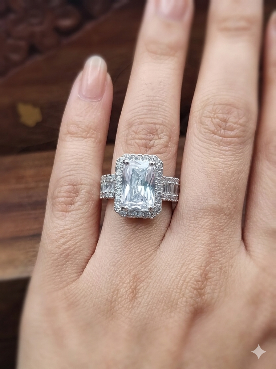Silver Plated_American Diamond Cocktail Ring