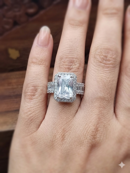 Silver Plated_American Diamond Cocktail Ring