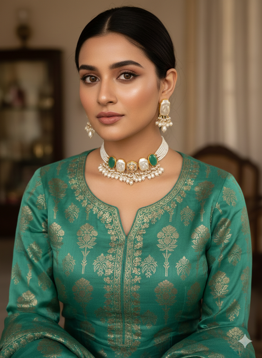 Gold Plated_Uncut Stone Choker Jewellery set