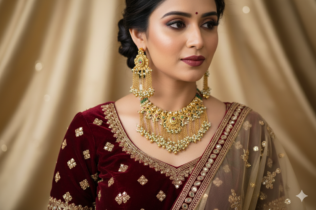 Brass_Gold Plated Royal Rajwari Necklace Set