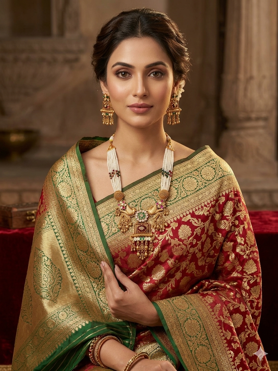 Gold Plated_Rajwadi Necklace Set with Earrings