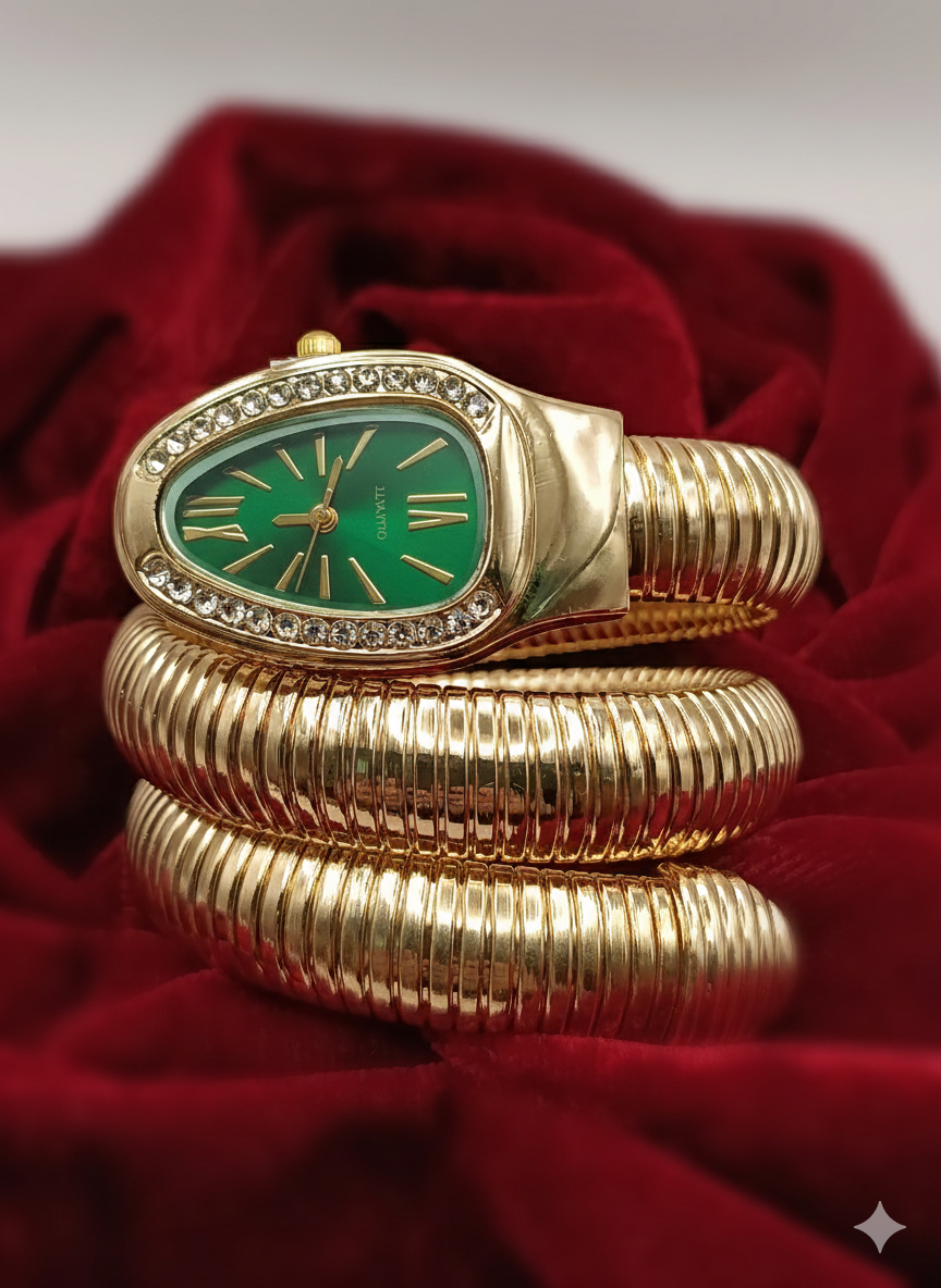 Gold Plated_Serpentine Coil Bracelet Watch