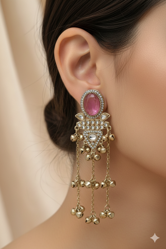 Pink Stone Kashmiri Jhumka Earrings