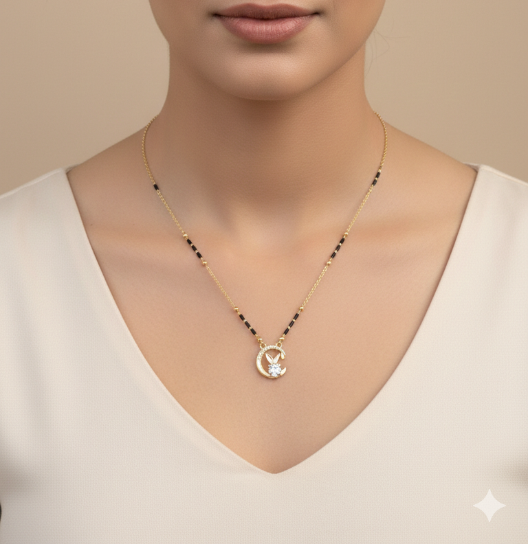 Moon Shape_American Diamond Mangalsutra