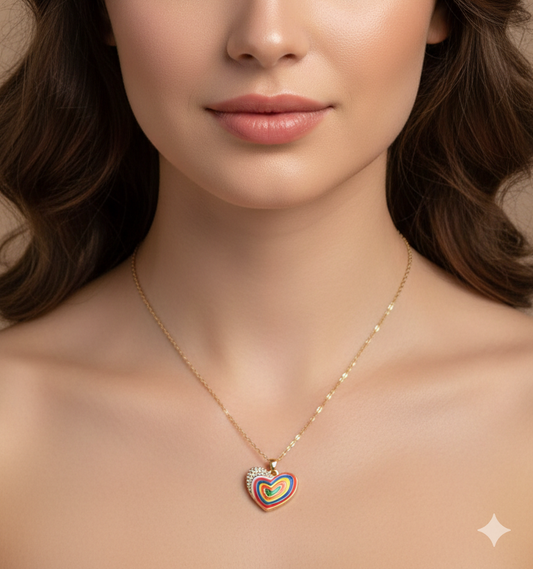 Rainbow Heart Pendant Necklace