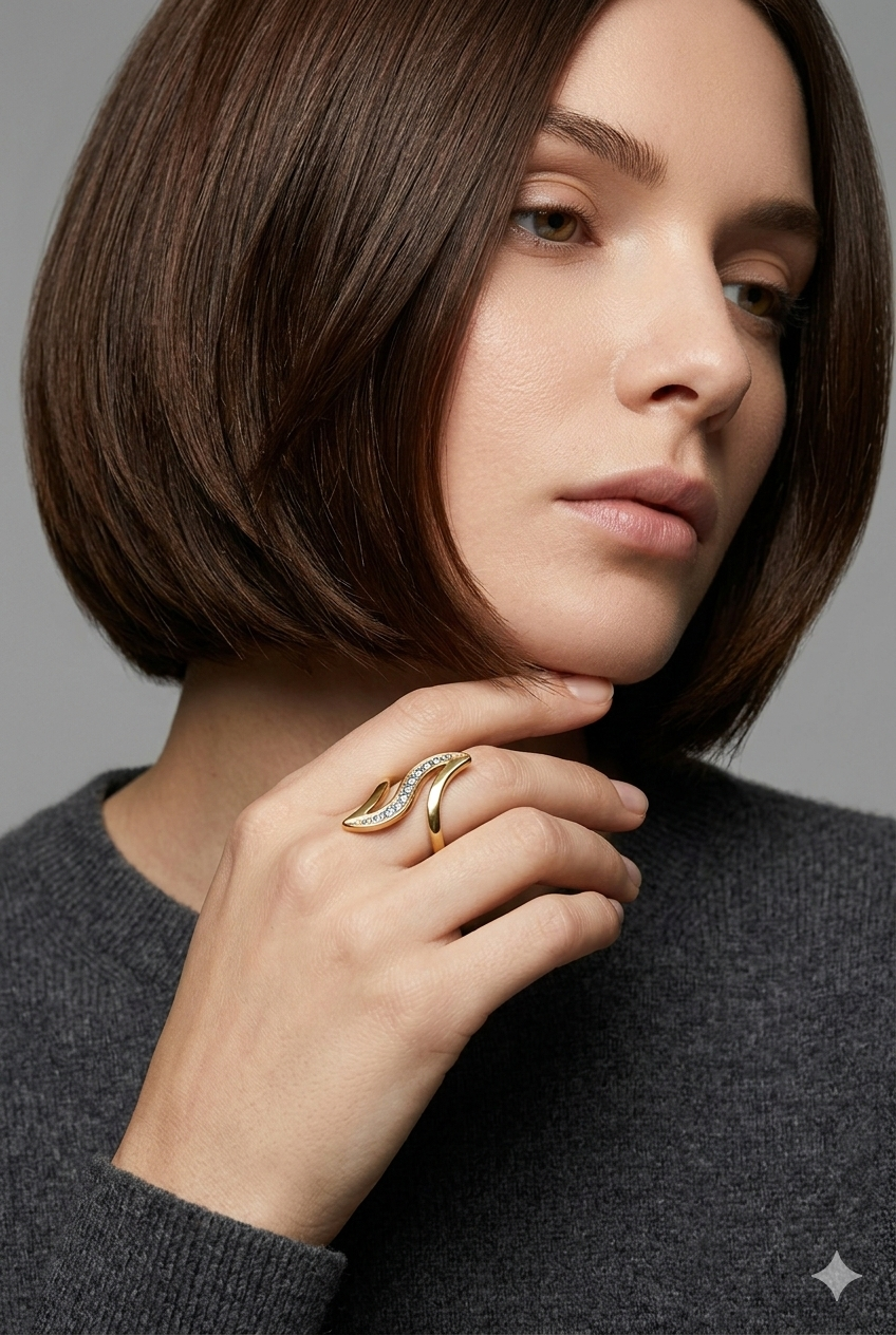 Anti Tarnish_Gold Plated Diamond Stone Wave Ring