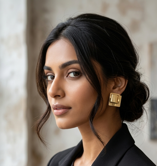 Anti Tarnish_Gold Plated Geometric Stud Earrings