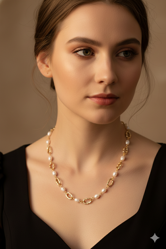 Anti Tarnish_Gold Plated oval Shape Necklace