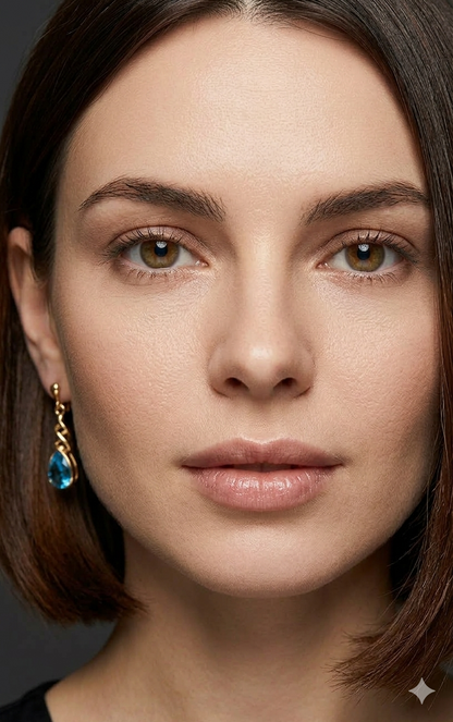Anti Tarnish_Blue Topaz Teardrop Pendant Necklace Set