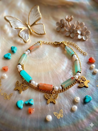 Gold Plated_Butterfly Charm Beaded Bracelet