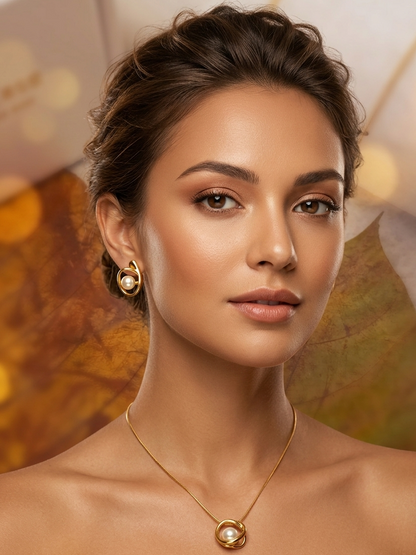 Anti Tarnish_Vintage Style Gold Plated Pearl Necklace Set