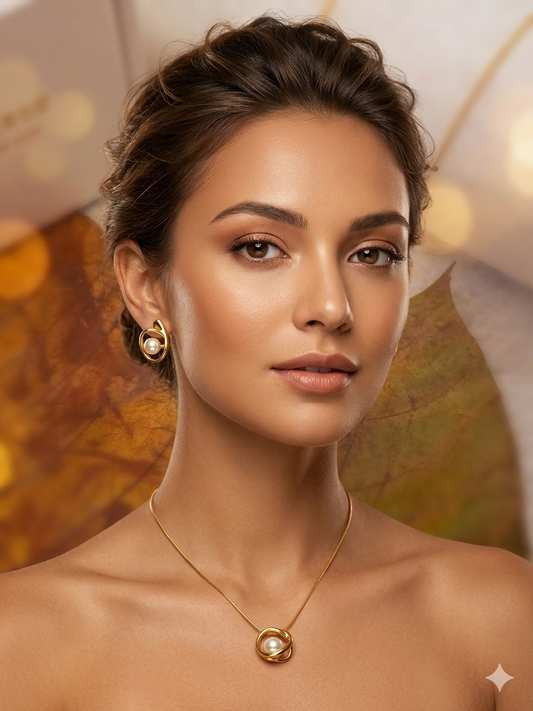 Anti Tarnish_Vintage Style Gold Plated Pearl Necklace Set