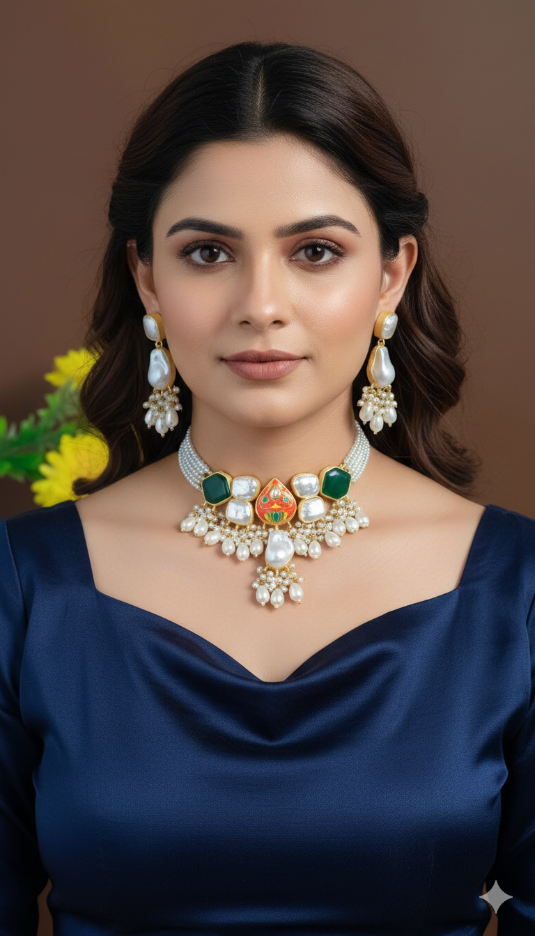 Handcrafted_Uncut Multicolour Stone Necklace Set