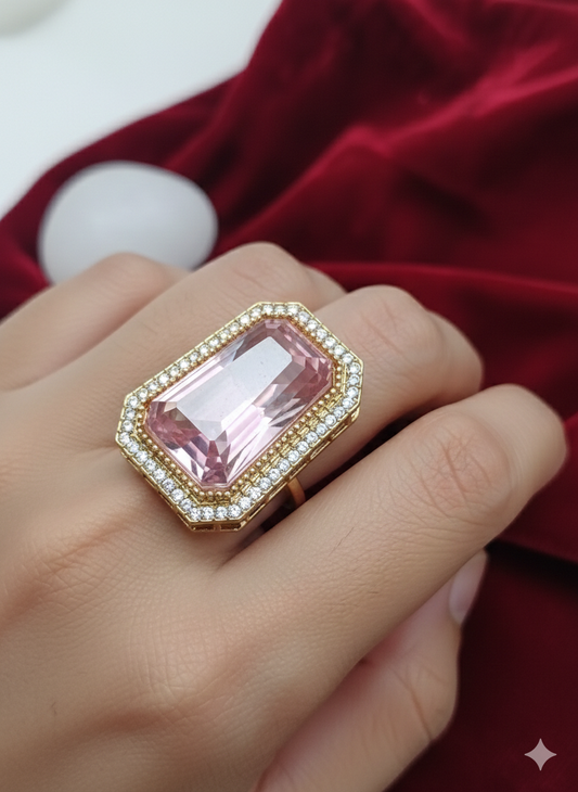 American Diamond Pink Stone Finger Ring