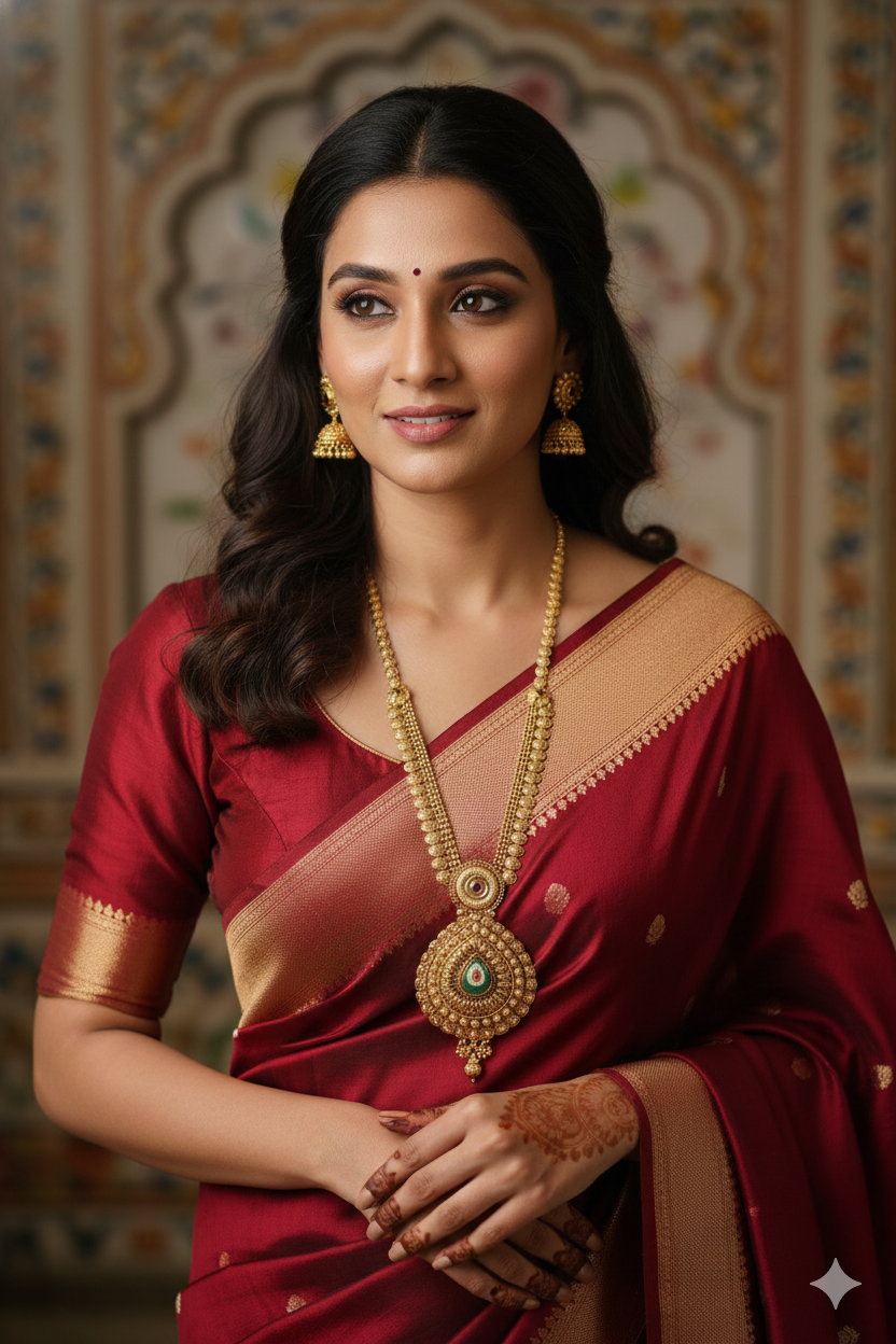 Brass_Heritage Style Gold Plated Long chain Necklace Set