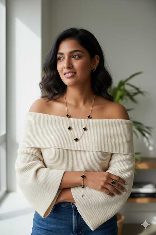 Anti Tarnish_Gold Plated Clover shape Combo Set