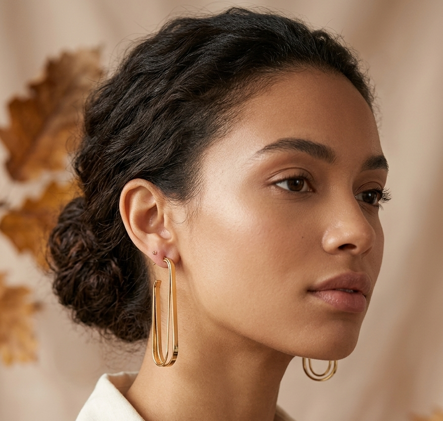 Anti Tarnish_Julia Elongated Gold Hoop Earrings