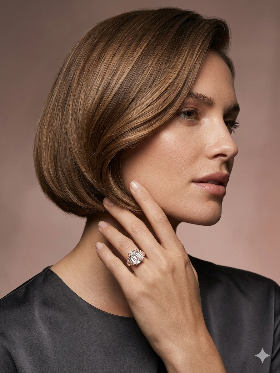 Gold Plated_Emerald-Cut Gemstone Ring