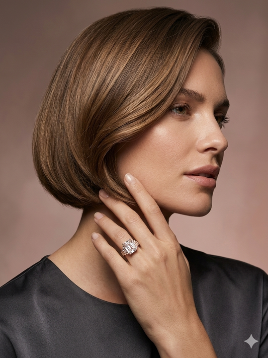 Gold Plated_Emerald-Cut Gemstone Ring