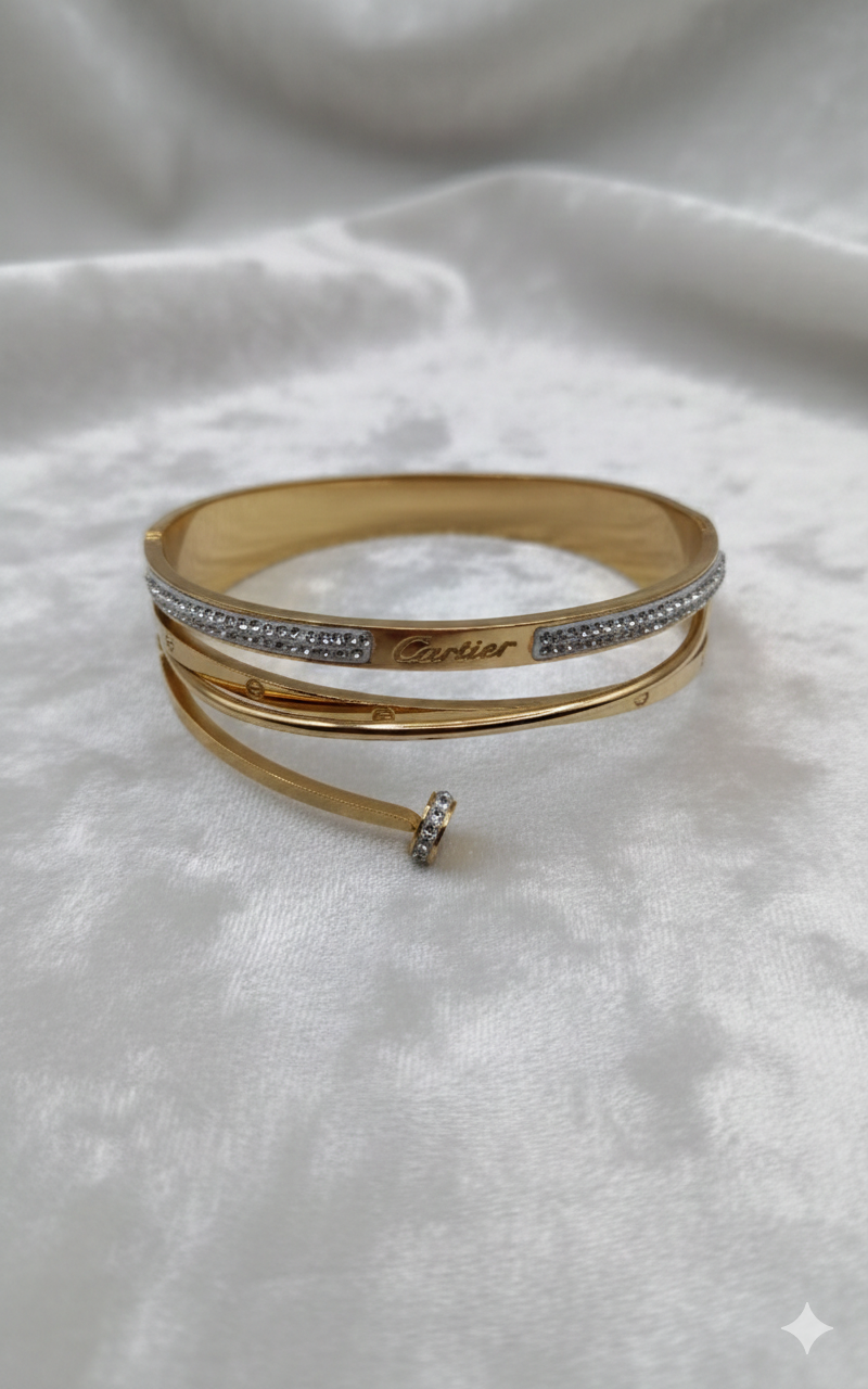 Anti Tarnish_Gold Plated Gem Stone Bangle Bracelet