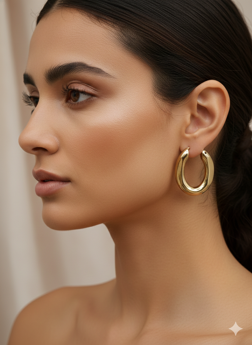 Gold-Plated Chunky Oval Hoop Earrings Set