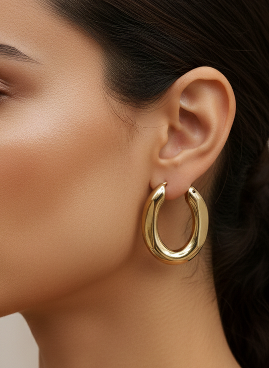 Gold-Plated Chunky Oval Hoop Earrings Set